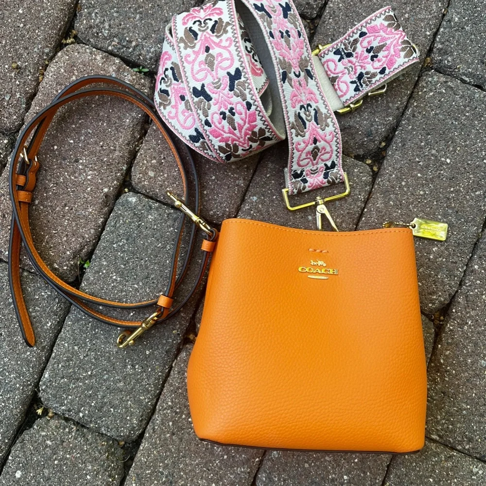 Coach Mini Town Candied Orange Crossbody Bag with Original & Floral Pink Strap - Picture 6 of 10